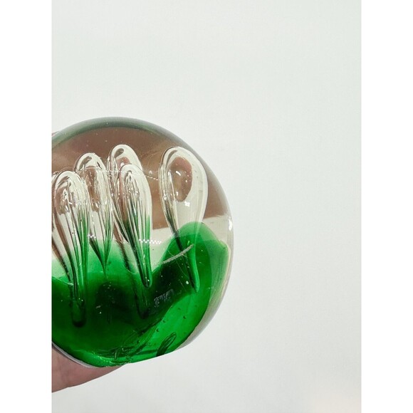Art Glass Paperweight Green Controlled Bubble Sphere Water Plants - Picture 6 of 11